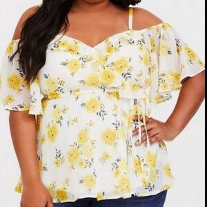 Floral Chiffon Babydoll Top 2X Torrid "Break Time Blooms" Spring Blouse Romantic